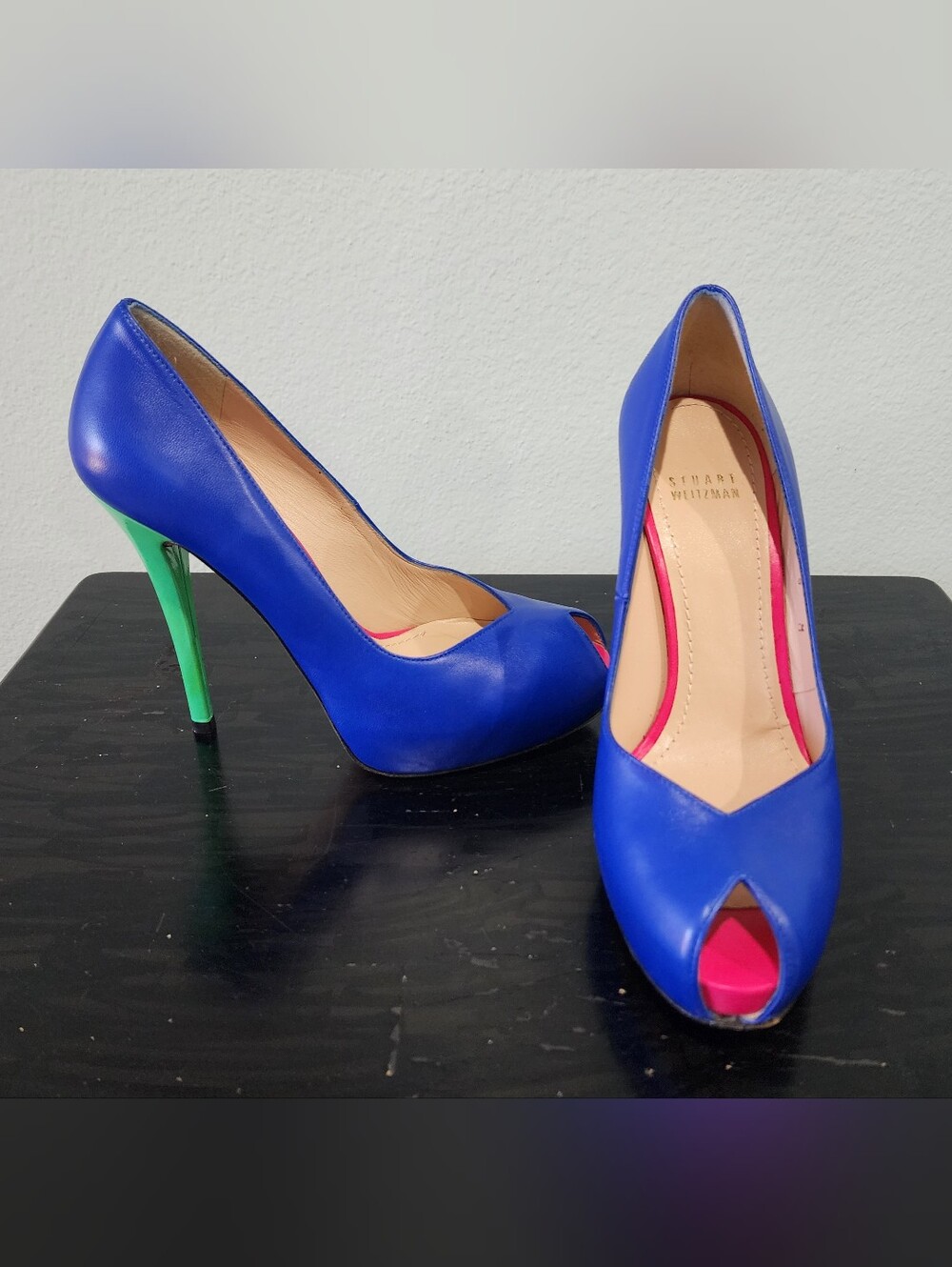 Stuart Weitzman | Victoria Colorblock Peep-Toe Platform Heels | U.S. Women's 8